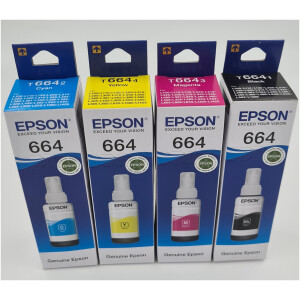Epson 664 Ink 70ml 4 Colors For L100 L110 L130 L200 L210 L220 L300 L310 L350 L355 L360 L361 L365 L380 L385 L405 L455 L485 L550 L555 L565 L605 L655 L1300 L1455 Printer